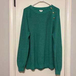 J. Crew #CF318 Women's Plus Classic Button Raglan Crew Neck Sweater 2X Green